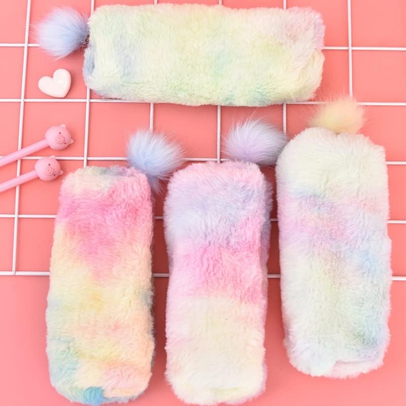 2PcsPlush Rainbow Pencil Case for Girls Fluffy Pencil Case Cute Rainbow Pencil Holder Soft Pencil Case Fluffy Pencil Bag Makeup Pouch Colored Storage Bags Large Capacity School Supplies for Kids