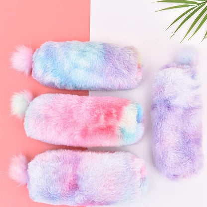 2PcsPlush Rainbow Pencil Case for Girls Fluffy Pencil Case Cute Rainbow Pencil Holder Soft Pencil Case Fluffy Pencil Bag Makeup Pouch Colored Storage Bags Large Capacity School Supplies for Kids