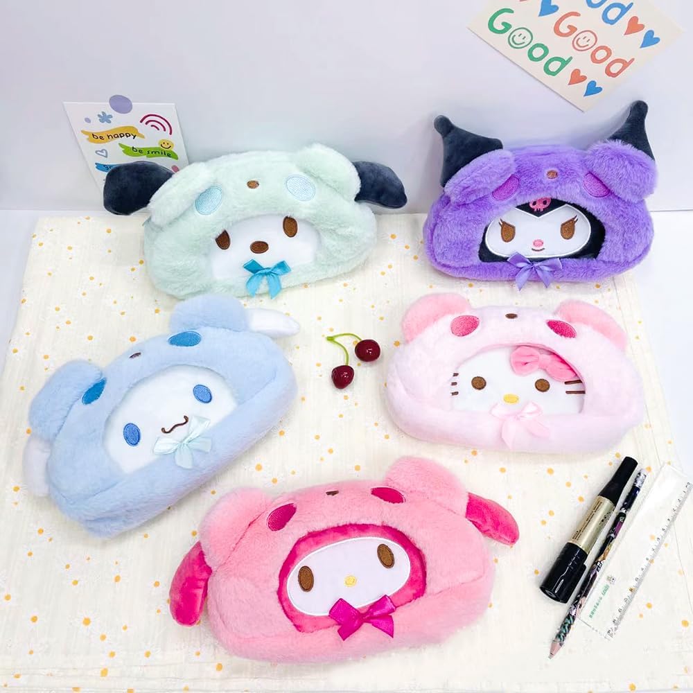 Cute Kawaii Plush Zipper Pencil Case, Used for Office Supplies, Stationery Storage and Cute Anime Cosmetic Bag