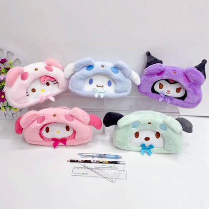 Cute Kawaii Plush Zipper Pencil Case, Used for Office Supplies, Stationery Storage and Cute Anime Cosmetic Bag