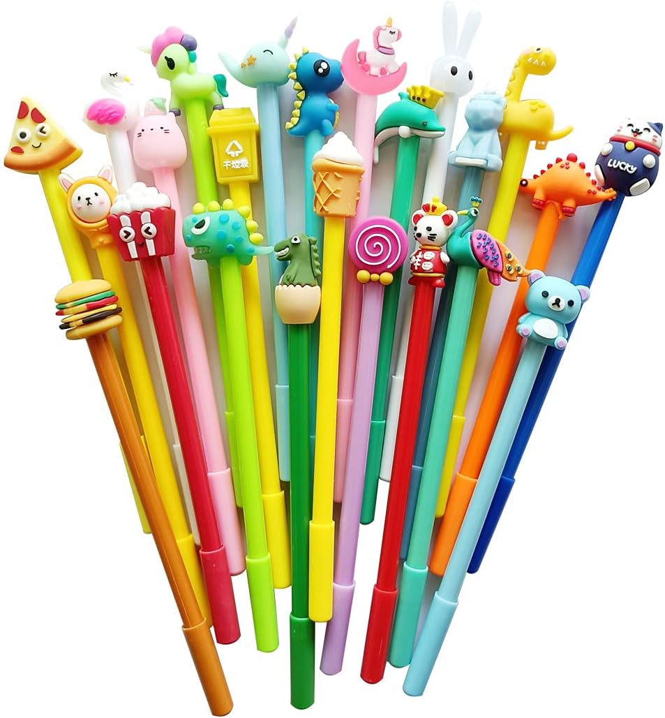 Cute Cartoon Erasable Black Gel Ink Pens Kawaii Pens for Birthday Present School Prize Students Gift Kids Pens Random Style (100 pens + 100 refill + 1 notebook)