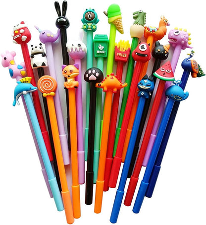 Cute Cartoon Erasable Black Gel Ink Pens Kawaii Pens for Birthday Present School Prize Students Gift Kids Pens Random Style (100 pens + 100 refill + 1 notebook)