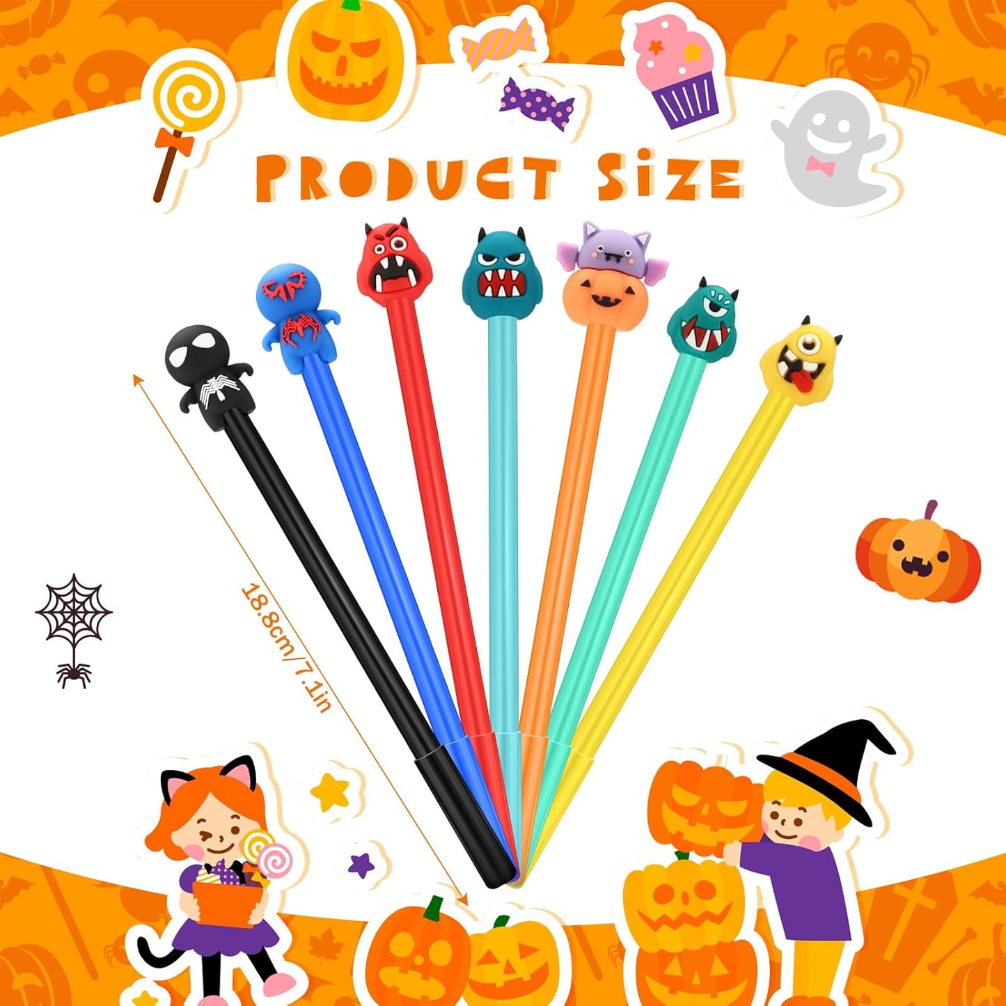 120 Pieces Halloween Pens Pumpkin Skull Bat RollerBall Gel Ink Pens Cute Cartoon 0.5 MM Bulk Pens for Student Stationery Office School Halloween Party Favors Supplies