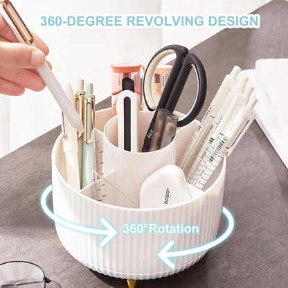 Pencil Holder For Desk,5 Slots 360°Degree Rotating Desk Organizers And Accessories,Desktop Storage Stationery Supplies Organizer, Cute Pencil Cup Pot For Office, School, Home (B-White)