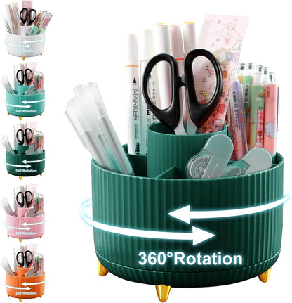 Pencil Holder For Desk,5 Slots 360°Degree Rotating Desk Organizers And Accessories,Desktop Storage Stationery Supplies Organizer, Cute Pencil Cup Pot For Office, School, Home (B-White)