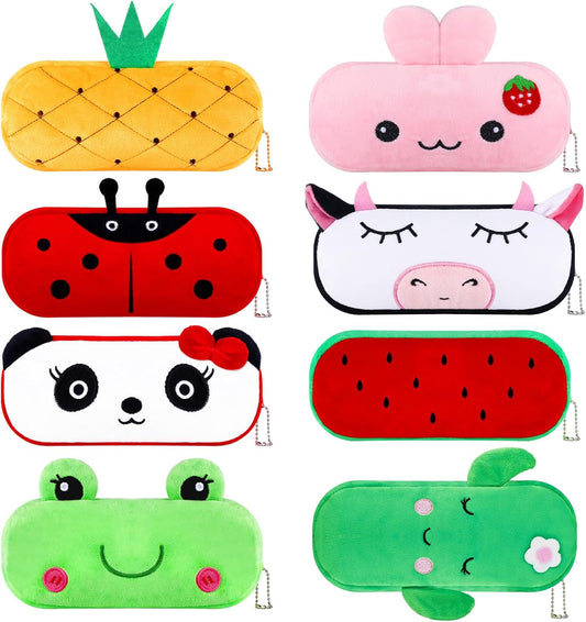 16 Pcs Cartoon Pencil Pouch Bulk Cute Zipper Pencil Cases Animal and Fruit Pencil Boxes Plush Pencil Bag Japanses Kawaii Stationery Bag for Kids Boys Girls Students Classroom School