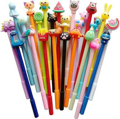 Cute Cartoon Erasable Black Gel Ink Pens Kawaii Pens for Birthday Present School Prize Students Gift Kids Pens Random Style (100 pens + 100 refill + 1 notebook)