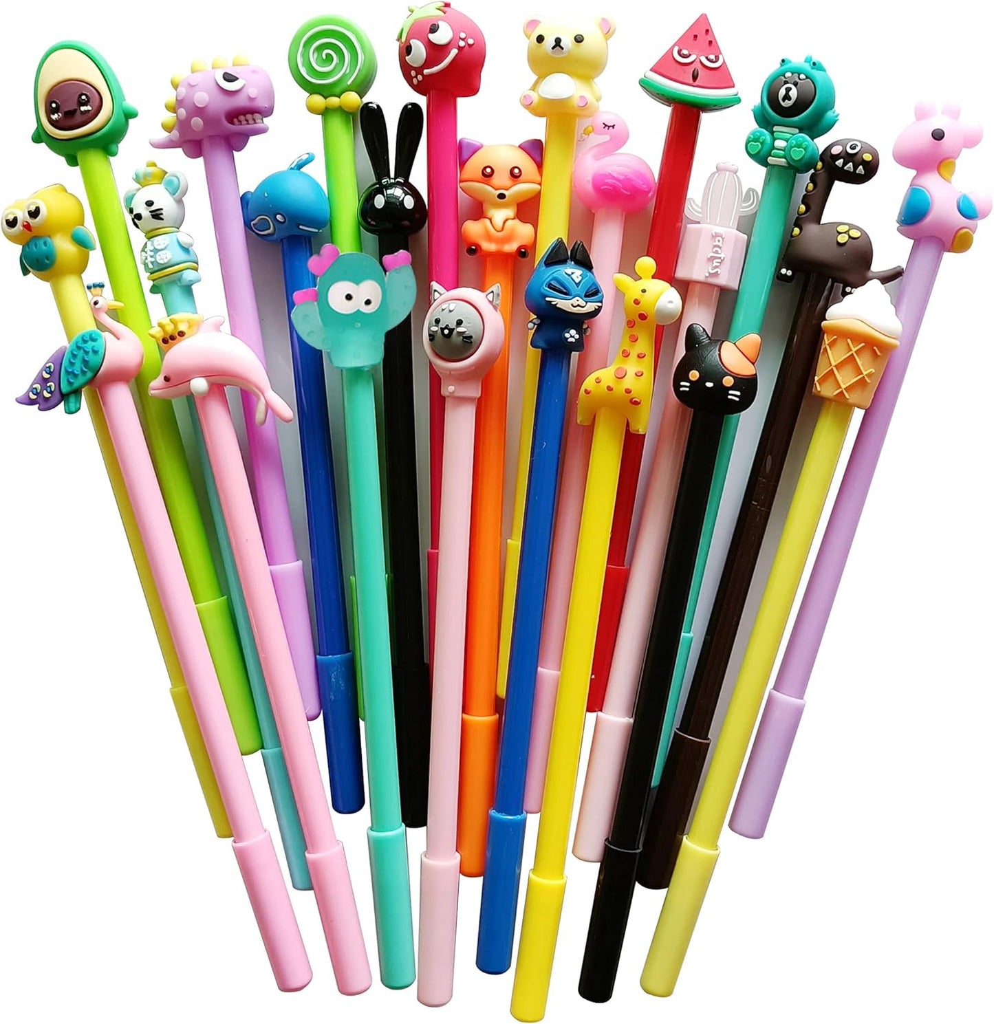 Cute Cartoon Erasable Black Gel Ink Pens Kawaii Pens for Birthday Present School Prize Students Gift Kids Pens Random Style (100 pens + 100 refill + 1 notebook)