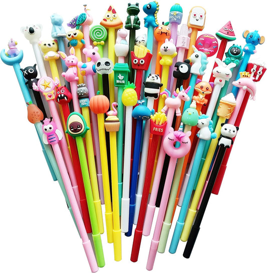 Cute Cartoon Erasable Black Gel Ink Pens Kawaii Pens for Birthday Present School Prize Students Gift Kids Pens Random Style (100 pens + 100 refill + 1 notebook)