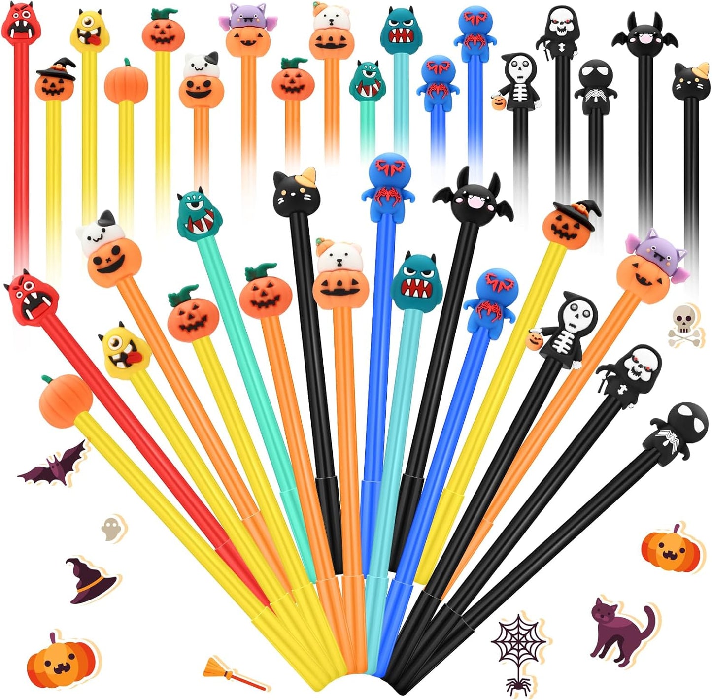 120 Pieces Halloween Pens Pumpkin Skull Bat RollerBall Gel Ink Pens Cute Cartoon 0.5 MM Bulk Pens for Student Stationery Office School Halloween Party Favors Supplies