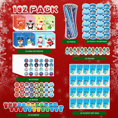 216 Christmas Stationery Party Favors Xmas Party Supplies Assortment Goody Bag Fillers for Christmas Gift Bags Drawstring Prizes Events(Fresh Style)