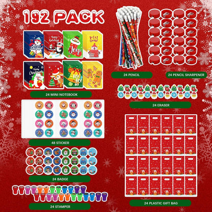 216 Christmas Stationery Party Favors Xmas Party Supplies Assortment Goody Bag Fillers for Christmas Gift Bags Drawstring Prizes Events(Fresh Style)