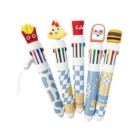 Ten color ballpoint pen cartoon cute press type color multifunctional pen with multiple colors and no ink leakage ballpoint pen in one