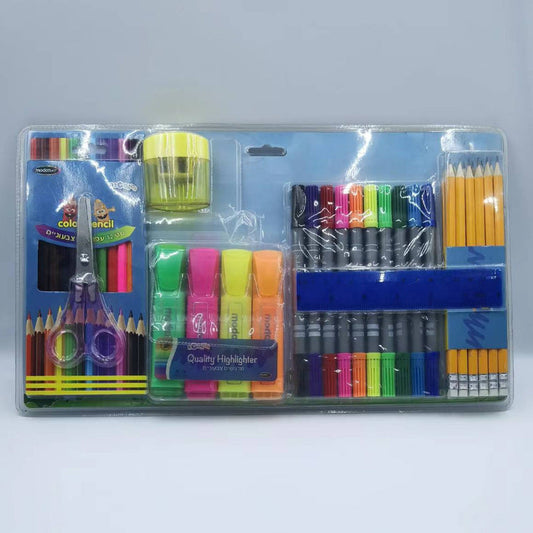 Watercolor pencils, colored pencils, scissors, staplers, highlighters, stationery sets